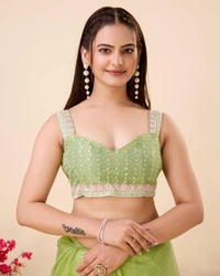 FWVLS PARTY WEAR SEQUINS EMBROIDERED SOFT NET SAREE WITH BLOUSE - Green