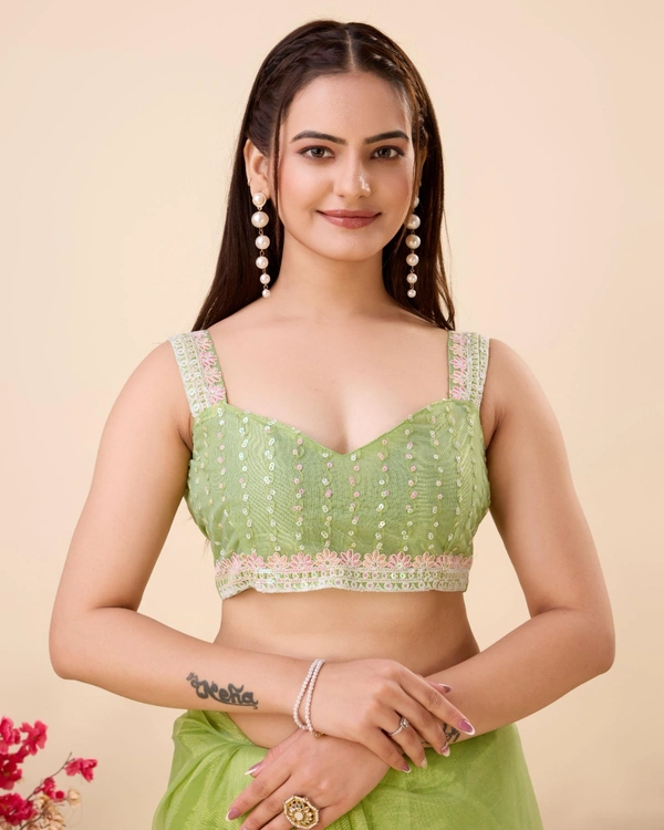FWVLS PARTY WEAR SEQUINS EMBROIDERED SOFT NET SAREE WITH BLOUSE - Green