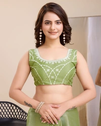 FWVLS PARTY WEAR EMBROIDERED SAREE WITH BLOUSE PIECE  - Swamp Green
