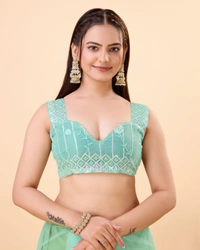 FWVLS PARTY WEAR SOFT NET EMBROIDERED DESIGNER SAREE WITH BLOUSE PIECE - Moss Green