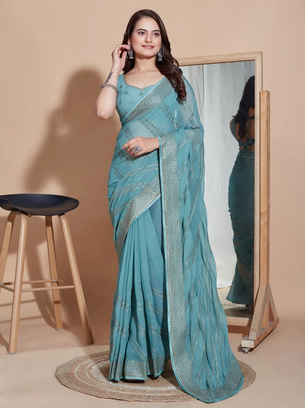 FWVLS PARTY WEAR SOFT ZOMATO SILK SAREE WITH BLOUSE PIECE - Boston Blue