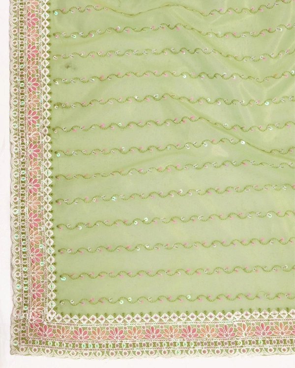 FWVLS PARTY WEAR SEQUINS EMBROIDERED SOFT NET SAREE WITH BLOUSE - Green