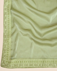 FWVLS PARTY WEAR EMBROIDERED SAREE WITH BLOUSE PIECE  - Swamp Green