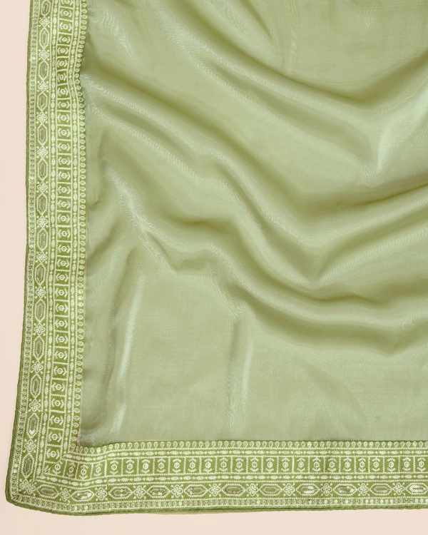 FWVLS PARTY WEAR EMBROIDERED SAREE WITH BLOUSE PIECE  - Swamp Green