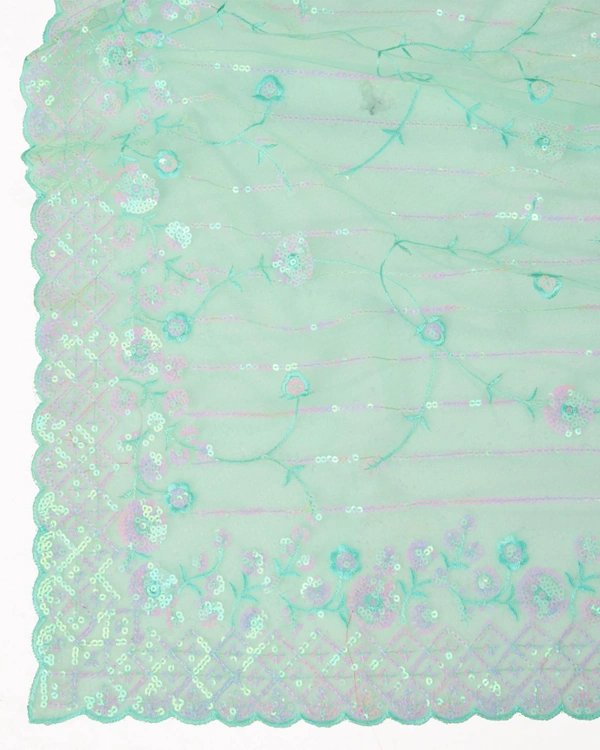 FWVLS PARTY WEAR SOFT NET EMBROIDERED DESIGNER SAREE WITH BLOUSE PIECE - Moss Green