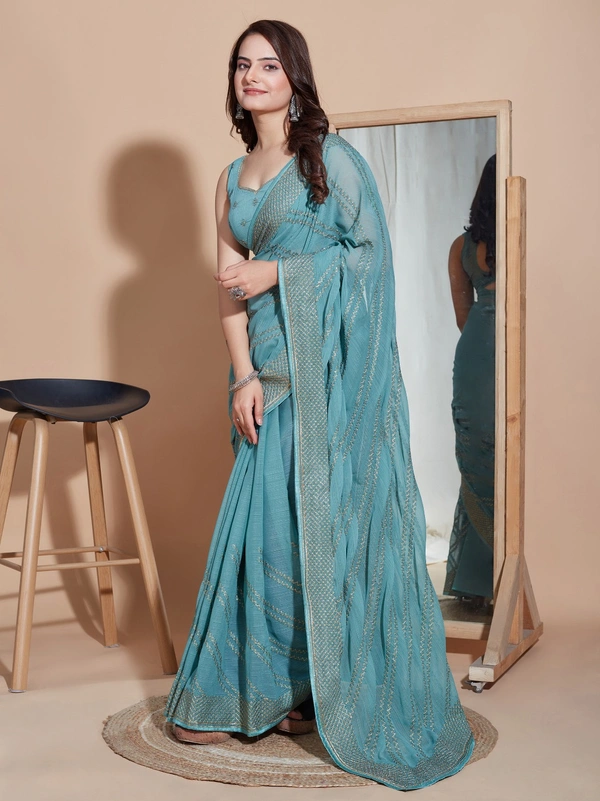 FWVLS PARTY WEAR SOFT ZOMATO SILK SAREE WITH BLOUSE PIECE - Boston Blue