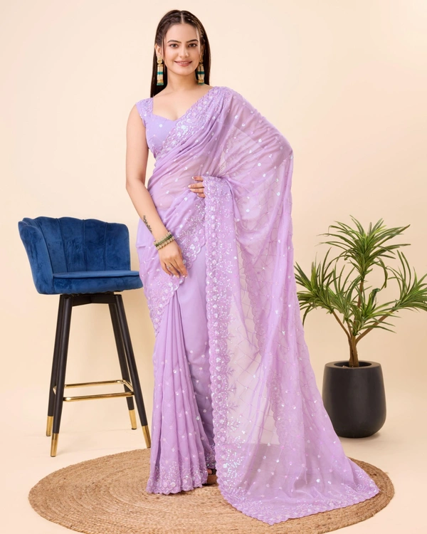 FWVLS PARTY WEAR TABBY SILK ORGANZA SAREE WITH BLOUSE PIECE - Purple