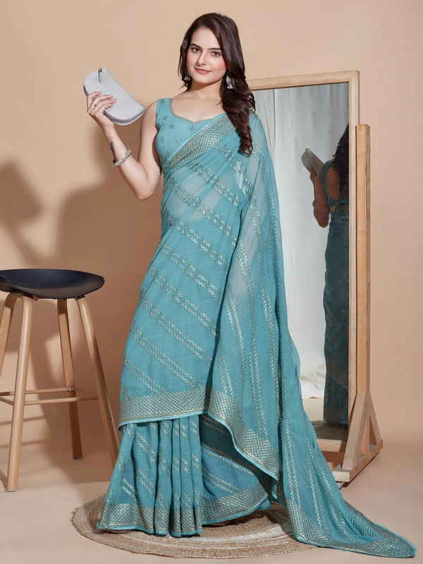 FWVLS PARTY WEAR SOFT ZOMATO SILK SAREE WITH BLOUSE PIECE - Boston Blue