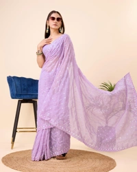 FWVLS PARTY WEAR TABBY SILK ORGANZA SAREE WITH BLOUSE PIECE - Purple