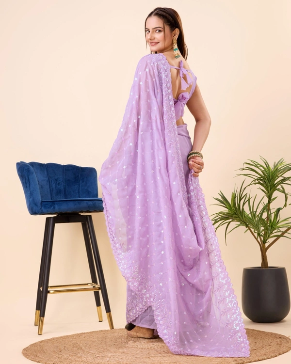 FWVLS PARTY WEAR TABBY SILK ORGANZA SAREE WITH BLOUSE PIECE - Purple
