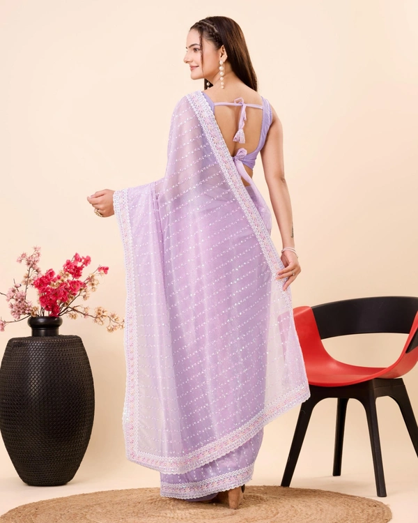 FWVLS PARTY WEAR SEQUINS EMBROIDERED SOFT NET SAREE WITH BLOUSE - Purple
