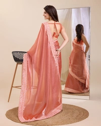 FWVLS PARTY WEAR EMBROIDERED SAREE WITH BLOUSE PIECE  - Orange Red