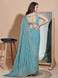 FWVLS PARTY WEAR SOFT ZOMATO SILK SAREE WITH BLOUSE PIECE - Boston Blue
