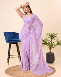 FWVLS PARTY WEAR TABBY SILK ORGANZA SAREE WITH BLOUSE PIECE - Purple