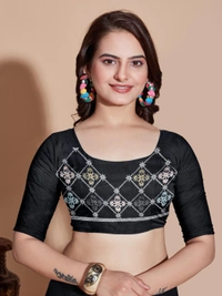 FWVLS BUTTERFLY NET PARTY WEAR EMBROIDRED SAREE WITH BLOUSE - Black