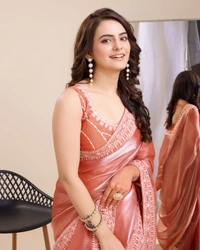 FWVLS PARTY WEAR EMBROIDERED SAREE WITH BLOUSE PIECE  - Orange Red