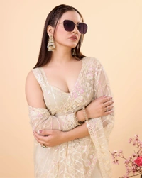 FWVLS PARTY WEAR SOFT NET EMBROIDERED DESIGNER SAREE WITH BLOUSE PIECE - Peach