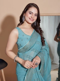 FWVLS PARTY WEAR SOFT ZOMATO SILK SAREE WITH BLOUSE PIECE - Boston Blue