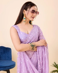 FWVLS PARTY WEAR TABBY SILK ORGANZA SAREE WITH BLOUSE PIECE - Purple