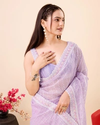 FWVLS PARTY WEAR SEQUINS EMBROIDERED SOFT NET SAREE WITH BLOUSE - Purple