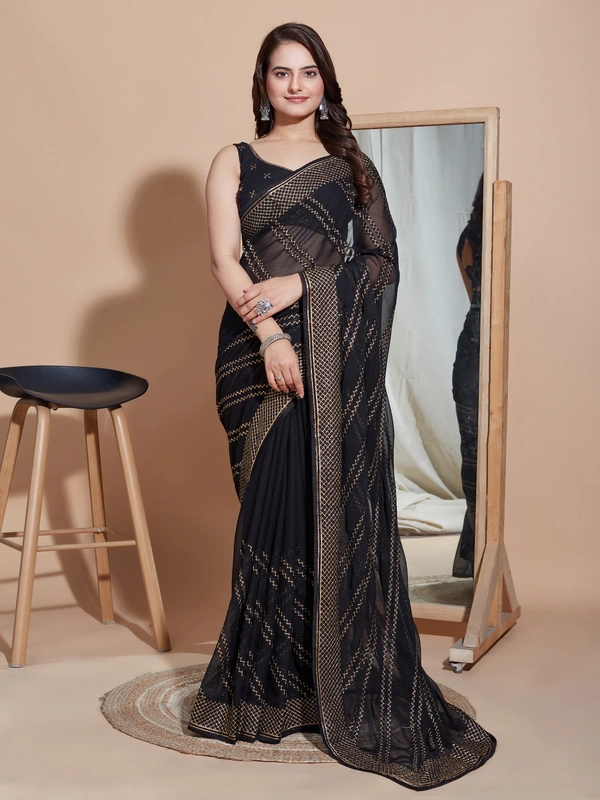 FWVLS PARTY WEAR SOFT ZOMATO SILK SAREE WITH BLOUSE PIECE - Black