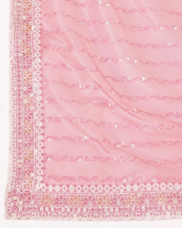 FWVLS PARTY WEAR SEQUINS EMBROIDERED SOFT NET SAREE WITH BLOUSE - Pink
