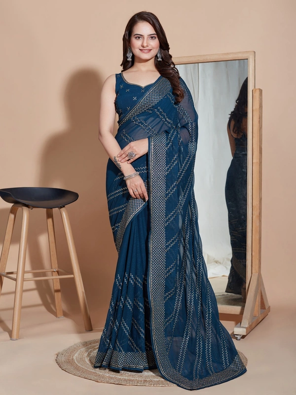 FWVLS PARTY WEAR SOFT ZOMATO SILK SAREE WITH BLOUSE PIECE - Blue