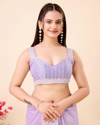 FWVLS PARTY WEAR SEQUINS EMBROIDERED SOFT NET SAREE WITH BLOUSE - Purple
