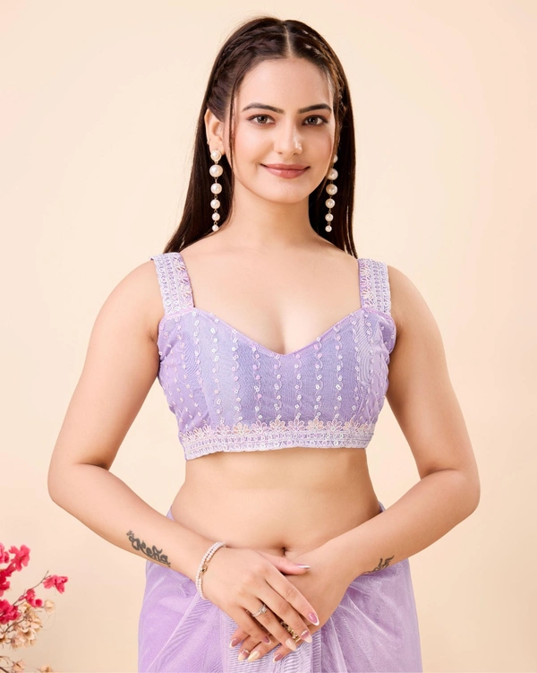 FWVLS PARTY WEAR SEQUINS EMBROIDERED SOFT NET SAREE WITH BLOUSE - Purple