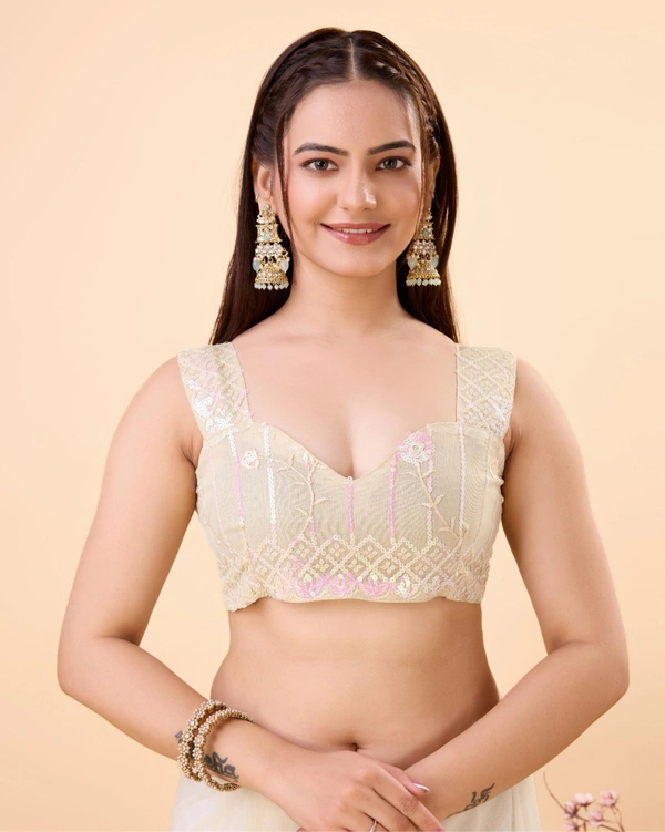 FWVLS PARTY WEAR SOFT NET EMBROIDERED DESIGNER SAREE WITH BLOUSE PIECE - Peach