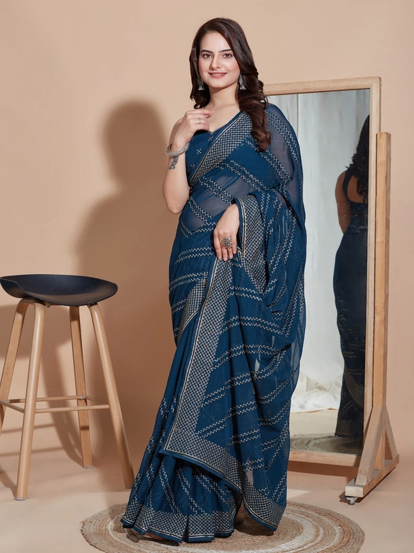 FWVLS PARTY WEAR SOFT ZOMATO SILK SAREE WITH BLOUSE PIECE - Blue
