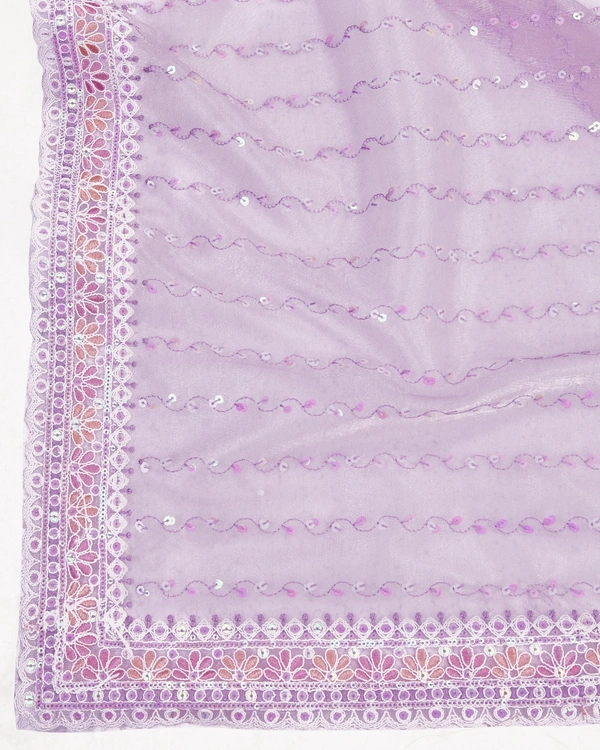 FWVLS PARTY WEAR SEQUINS EMBROIDERED SOFT NET SAREE WITH BLOUSE - Purple