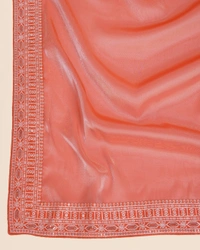 FWVLS PARTY WEAR EMBROIDERED SAREE WITH BLOUSE PIECE  - Orange Red