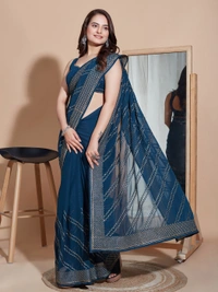 FWVLS PARTY WEAR SOFT ZOMATO SILK SAREE WITH BLOUSE PIECE - Blue