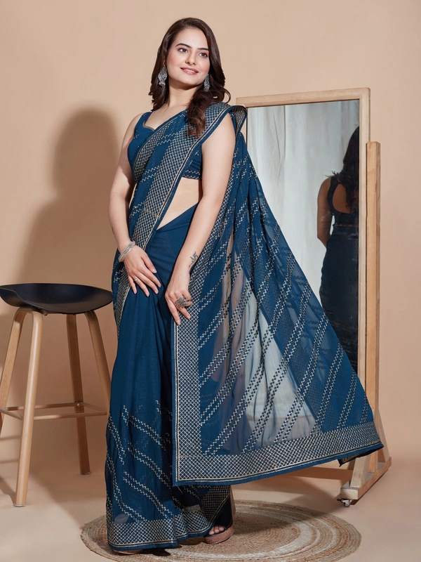 FWVLS PARTY WEAR SOFT ZOMATO SILK SAREE WITH BLOUSE PIECE - Blue