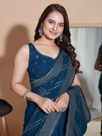 FWVLS PARTY WEAR SOFT ZOMATO SILK SAREE WITH BLOUSE PIECE - Blue