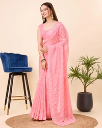 FWVLS PARTY WEAR TABBY SILK ORGANZA SAREE WITH BLOUSE PIECE - Pink