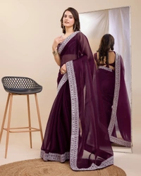 FWVLS PARTY WEAR EMBROIDERED SAREE WITH BLOUSE PIECE  - Livid Brown