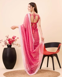 FWVLS PARTY WEAR SEQUINS EMBROIDERED SOFT NET SAREE WITH BLOUSE - Hot Pink