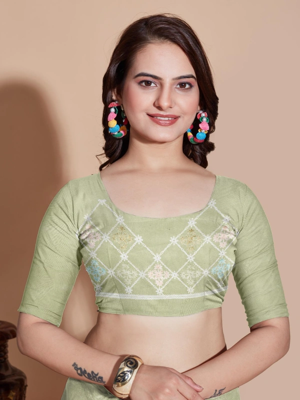 FWVLS BUTTERFLY NET PARTY WEAR EMBROIDRED SAREE WITH BLOUSE - Pista