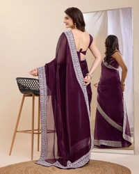 FWVLS PARTY WEAR EMBROIDERED SAREE WITH BLOUSE PIECE  - Livid Brown
