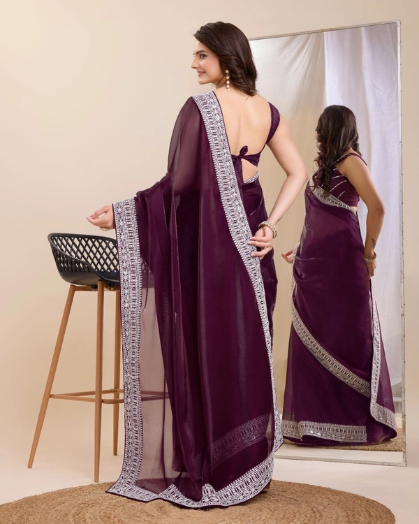 FWVLS PARTY WEAR EMBROIDERED SAREE WITH BLOUSE PIECE  - Livid Brown