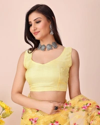 FWVLS CHIKANKARI EMBROIDERED SOFT NET SAREE WITH BLOUSE PIECE - Yellow