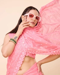 FWVLS PARTY WEAR TABBY SILK ORGANZA SAREE WITH BLOUSE PIECE - Pink