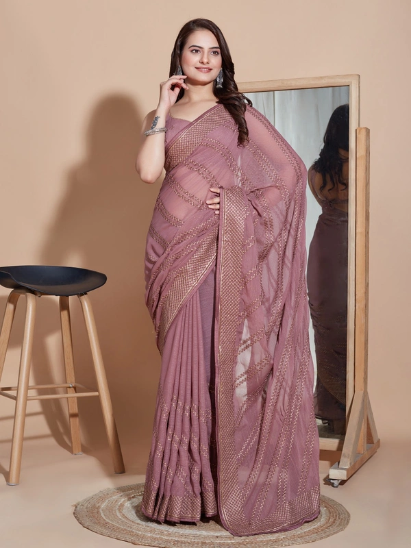FWVLS PARTY WEAR SOFT ZOMATO SILK SAREE WITH BLOUSE PIECE - Reddish Grey