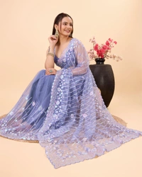 FWVLS PARTY WEAR SOFT NET EMBROIDERED DESIGNER SAREE WITH BLOUSE PIECE - Blue