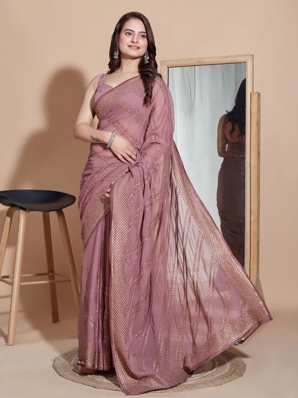 FWVLS PARTY WEAR SOFT ZOMATO SILK SAREE WITH BLOUSE PIECE - Reddish Grey