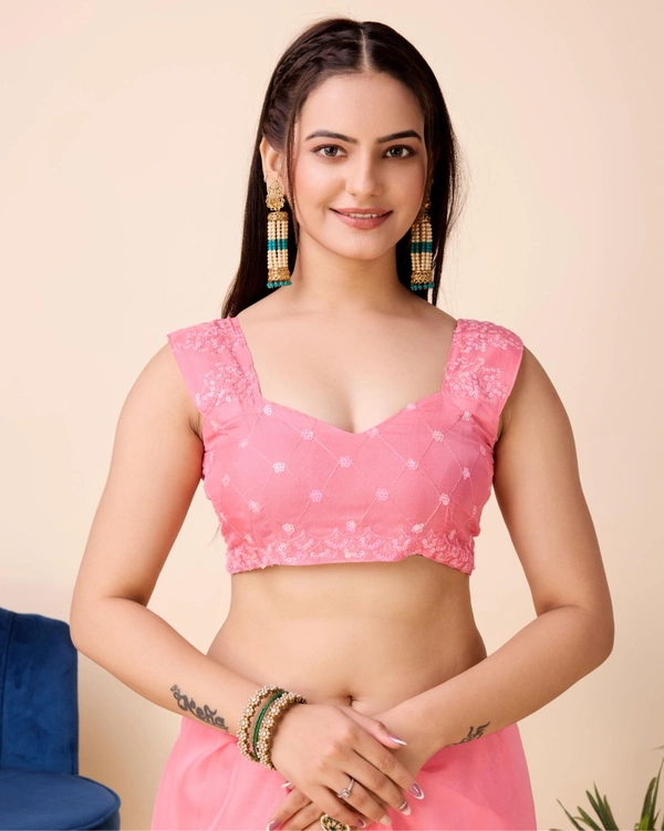 FWVLS PARTY WEAR TABBY SILK ORGANZA SAREE WITH BLOUSE PIECE - Pink