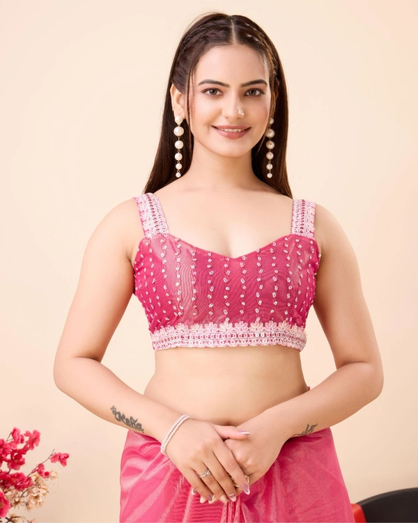 FWVLS PARTY WEAR SEQUINS EMBROIDERED SOFT NET SAREE WITH BLOUSE - Hot Pink