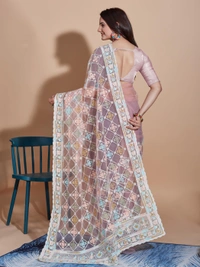 FWVLS BUTTERFLY NET PARTY WEAR EMBROIDRED SAREE WITH BLOUSE - Silk Pink